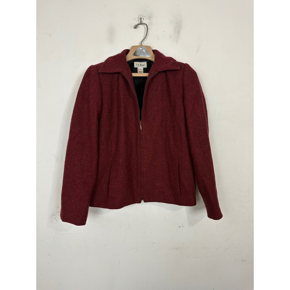 LL Bean Womens Wool Lambswool Blend Full Zip‎ Jacket Burgundy Red Size 6 0QT05